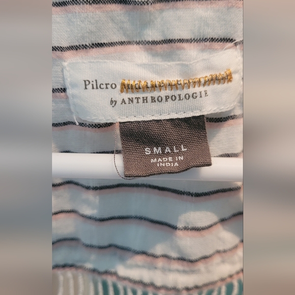 Pilcro Embroidered Shirt Button Up Striped Colorful Anthropologie Boho - Picture 3 of 3